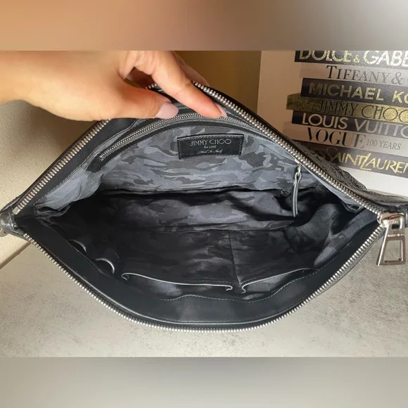 Jimmy Choo Oversized Derek Clutch Wrislet Black Leather Studded Star Bag - Picture 15 of 17